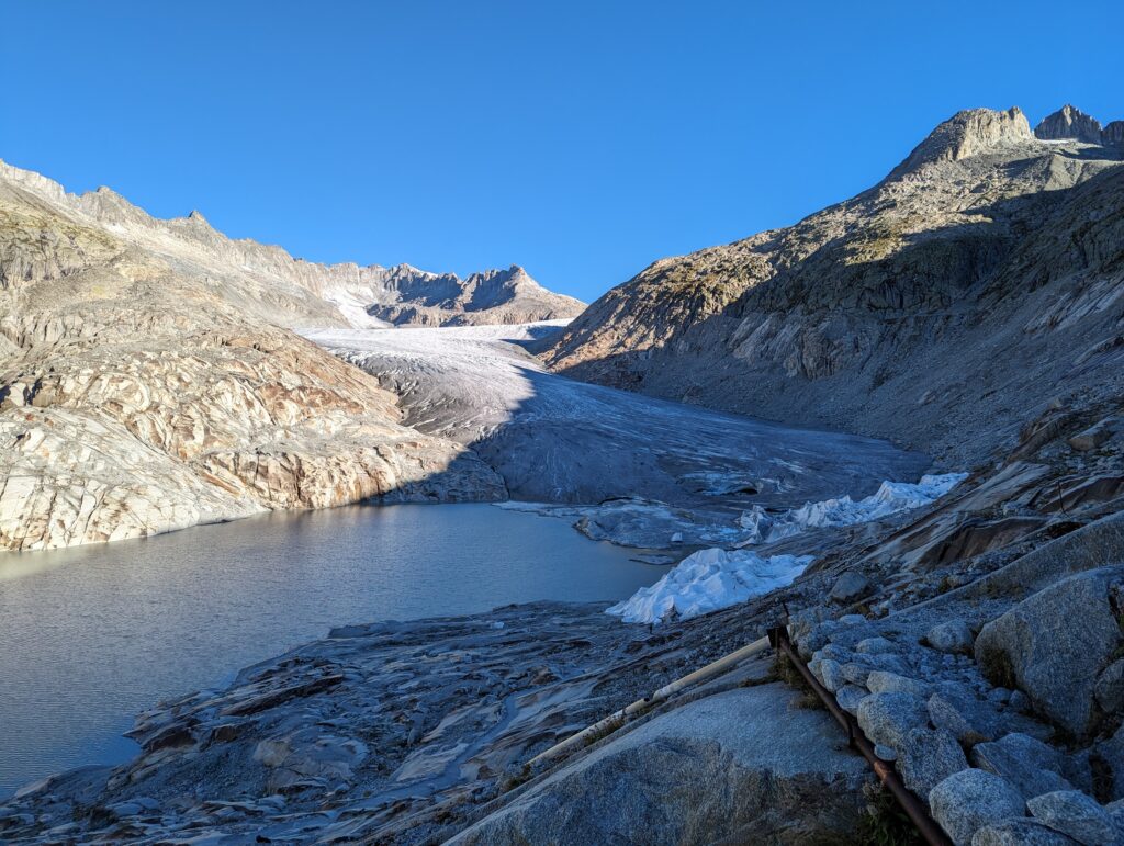 Rhone Glacier with its glacial toe and the lake