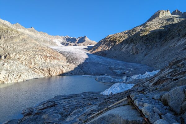 Rhone Glacier with its glacial toe and the lake
