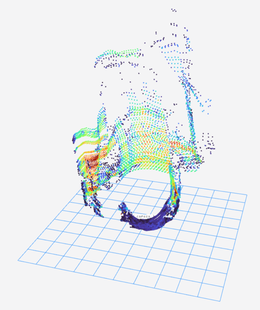 Data visualisation as a point cloud showing the 3D model of the largest moulin of the Mer de Glace glacier